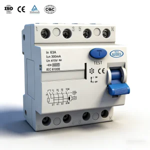 Easy Mounting 4P PA66 RCCB 40A 415V AC Mini Earth Leakage Circuit Breaker with IP20 Protection and 6kA Breaking Capacity