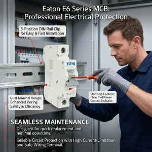 Eaton E6 Series E6 20 2 C 20A 2P 400V 6kA C Curve CE CCC Miniature Circuit Breaker MCB for Office Lighting Control Panel