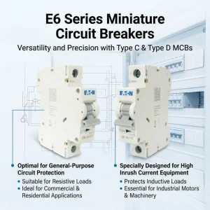 Eaton E6 Series E6 25 4 C 25A 4P 400V 6kA C CE CCC Miniature Circuit Breaker MCB for Residential Power Distribution Board