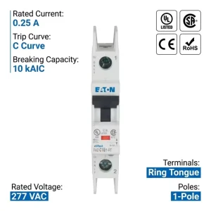 Eaton FAZ Series FAZ C0 25 1 AS UL CCC CE 240V 1P 15KA C Curve Mccb Mcb Miniature Circuit Breakers for Industrial Controls