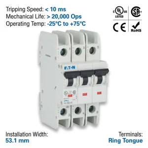 Eaton FAZ Series FAZ D2/3 NA 2A 240VAC 3P CE Certified Industrial Miniature Circuit Breaker
