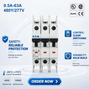 Eaton FAZ Series FAZ D2 3 NA 3Pole D Curve 2A 3C CE UL489 Certified 15KA Rail busbar Compatibility Miniature Circuit Breakers