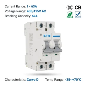 Eaton Moeller E6 Series E6 10 2 D 10A 2P 6kA D Curve CE CCC ISO DIN Rail Mount Circuit Breaker for Power Distribution Cabinet
