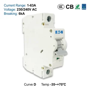 Eaton Moeller E6 Series E6 16 1 D 16A 1P 230V 6kA D Curve CE CCC ISO Miniature Circuit Breaker MCB