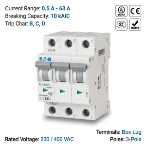 Eaton Moeller PL10 Series PL10 B32 32A 1P 10kA B Curve CE CCC ISO Miniature Circuit Breaker MCB for Home Appliance Control