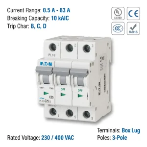 Eaton Moeller PL10 Series PL10 C25 25A 1P 10kA C Curve CE CCC ISO Miniature Circuit Breaker MCB for Factory Distribution