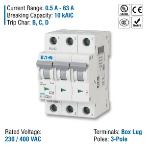 Eaton Moeller PL10 Series PL10 C32 32A 1P 10kA C Curve CE CCC ISO Miniature Circuit Breaker MCB for Home Appliance Power