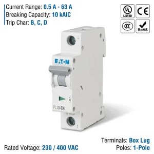 Eaton Moeller PL10 Series PL10 C4 4A 1P 10kA C Curve CE CCC ISO Miniature Circuit Breaker MCB for Instrument Power Protection