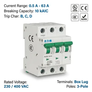 Eaton Moeller PL9 Series PL9 B32 32A 1P 6kA B Curve CE CCC ISO Miniature Circuit Breaker MCB for Home Appliance Distribution