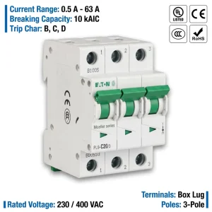 Eaton Moeller PL9 Series PL9 C20 20A 1P 6kA C Curve CE CCC Miniature Circuit Breaker MCB for Residential Power Distribution