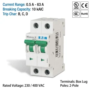 Eaton Moeller PL9 Series PL9 C32 2 32A 2P 6kA C Curve CE CCC ISO Miniature Circuit Breaker MCB for Home Distribution Systems