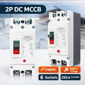 EcoNewlink NLM1 200A 550V DC 50 60Hz Waterproof MCCB 10 25KA Breaking Capacity 150A400A Molded Case Circuit Breaker Electronic