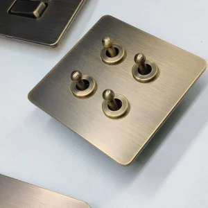 Electric Toggle Wall Light Switch 4 Gang 2 Way Metal Panel Switches Brushed Stainless Steel UK Standard