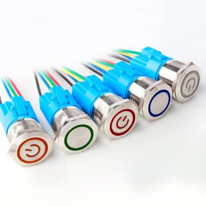 Electronic Push Button 12-22mm 3A 240V 1NO Small Current Flat Head Stainless Steel IP65 Ring Power Light Multi-color