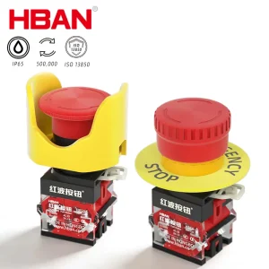 Emergency Stop Button Push Switch 22mm Ring Warning Ring 1no1nc Waterproof Pushbutton Elevator Control with Cover