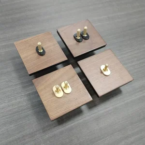 European Solid Wood Toggle Switch Walnut Panel with Solid Brass Lever Core 16A High Current Wall Light Switch