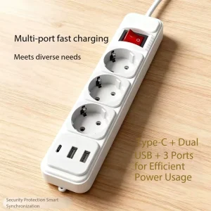 European Standard Industrial Plug with Socket 3 4 Outlets Electric Power Strip USB C A Extension Socket with Surge Protection