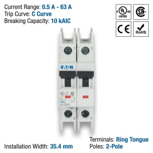 FAZ Series FAZ-C50/2-AS 2P 50A 240V 15ka Breaking Capacity AC/DC Dual Use Miniature Circuit Breakers