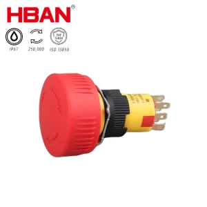 Factory Emergency Stop Button 16mm Red Plastic Latching Type Normally Close 5A 250V Robot Control Switch