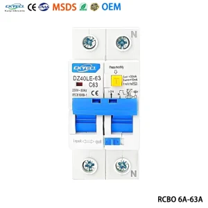 Factory OEM RCBO DZ40LE-63 10A 32A 63A Residual Current Circuit Breaker with Overcurrent protection 2P L+N 50HZ 230V In=30mA