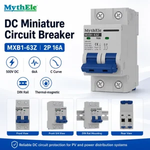 Flame Retardant DC Mini Breaker 2P 16A 500V DC CE for Solar PV and DC Power System