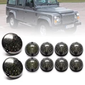 For Land Rover Defender Smoked Lens Upgrade Complete Kits LED Rear Tail Lamp Fog Reverse Front Side Indicator Light