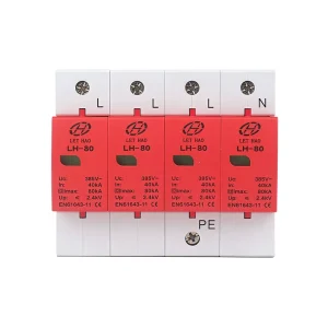 Full Phase 80kA 385V AC Surge Protector T2 IP20 Red DIN Rail Arrester NeutralLine Grid Safety