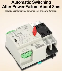 GERK Single Phase Din Rail PC Automatic Transfer Switch 2P AC220V 50 60Hz 100A 8kA Breaking Capacity CE Certified Uninterrupted
