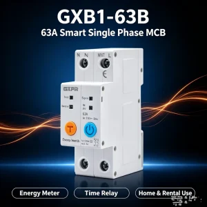 GXB1-63B Smart MCB 63A Single Phase Circuit Breaker Built-in KWh Meter & Timing Relay for Household & Rental Property