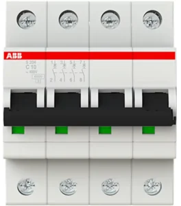 Genuine ABB S204 C10 4 Pole 10A C Curve MCB 6kA 400V AC DIN Rail Mount Miniature Circuit Breaker For Industrial Commercial Use