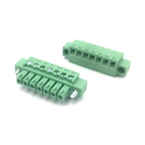 Green 3.81mm 7P Female Plug In Socket Ears Terminal Block for PCB Applications PA66 Copper Material ISO9001 Certified