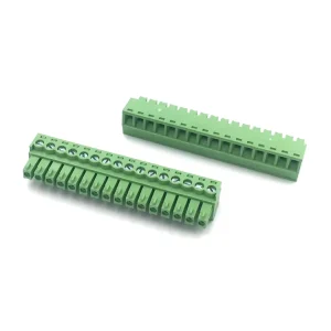 Green Brass Terminal Block PH3.81 16P Plug in Male Socket Without Ears for PCB and Electronic Use