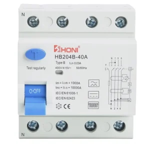 HB204B 4P Residual Current Circuit Breaker 30mA 100mA 300mA 10KA Type B RCCB RCD
