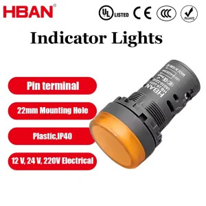 HBAN 22mm Orange Plastic Waterproof IP40 Indicator LED Lamp Signal Indicator Light 24V Control Panel Display