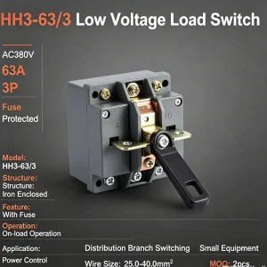 HH52P Electromagnetic Low Voltage Load Break Switch AC380V 63A Enclosed Iron Shell with Fuse for Machinery & Electrical Cabinets