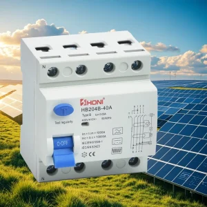 HONI HB202B 40A 4P Residual Current Circuit Breaker 30mA 10KA Type B RCCB with Red Copper LI Protection and Current Detection