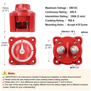 HR Copper Car Auto Camper RV Marine Boat 12V 48V 100A 300A Single Circuit ON OFF Battery Selector Isolator Disconnect