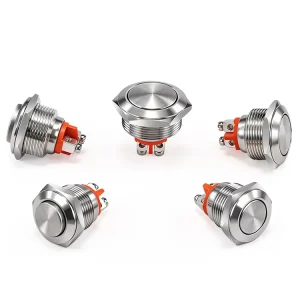 HUSA IP65 Mechanical 16mm-22mm 1NC On/Off Push Button Switch 2 Screw Terminal Metal AC250V Instant Reset