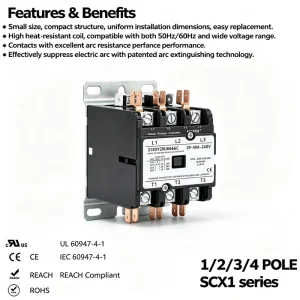 HVAC Definite Purpose Air Conditioning AC Contactor 2 3 Pole 30A 30 Amp 40A 24V 208 240V Magnetic Mount CE Certified Low Voltage