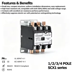 HVAC Definite Purpose Air Conditioning AC Contactor 2 3 Pole 30A 40A 24V 208/240V Magnetic Mount CE Certified Low Voltage