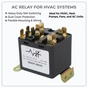 HVAC System Heat Pump 215-225V 50/60 Hz 50A Switching Capability Replacement SPST-NC Compressor Air Conditioner Potential Relay