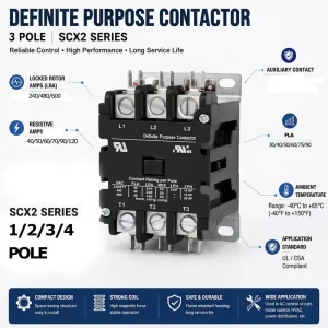 HVACSystem AC Contactor Single 2 3 Pole 40 Amp 24V 110V 220V 480V Coil Voltage Wide Range Air Conditioner Spare Part Accessories