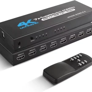 Hardrock WS C 0701H8 Metal for 2.0b 7 to 1 4K 60Hz HDCP Bypass Video Switcher with Remote Control Seven Inputs One Output