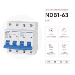 Heavy Duty Na der NDB1 63 4P AC DC MCB 1A 63A Miniature Circuit Breaker for Industrial Power Distribution