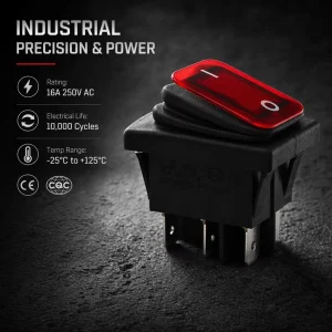Heavy Duty Sealed Boat Switch KCD4 250V 16A 10000 Cycles High Temperature 25T125 Durable ON-OFF Switcher for Marine Appliances