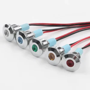 High Brightness 10mm Metal Power Indicator Light LED Display 15cm Wire Multi Color (Red Green Yellow Blue White) IP65 Rated