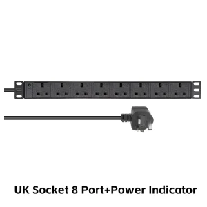 High Current UK PDU 8 Outlet 16A 240V Overload Protection 1U 19 Inch Rack Mount Aluminium Alloy Shell