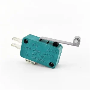 High Power Current Micro Limit Switch 2pin with Long Handle Pulley Switch KW7 Series Green Small Limit Travel Micro Switch