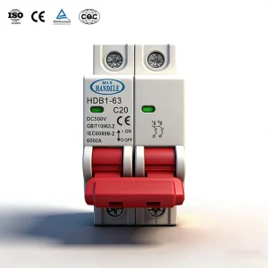 IEC Mini DC MCB Circuit Breaker 500V 2P 63A PA66 Material IP20 6kA Breaking Capacity DIN Rail Mounting HDB1 63 LSIG Protection