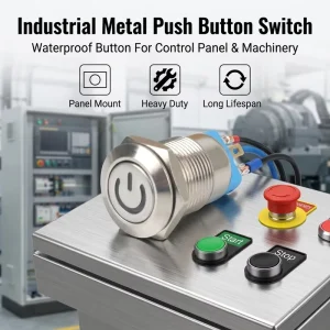 IP65 Stainless Steel 12mm Flat Round Head Sealed Push Button Switch Self-Latching/Momentary 24V 10A 1NO1NC
